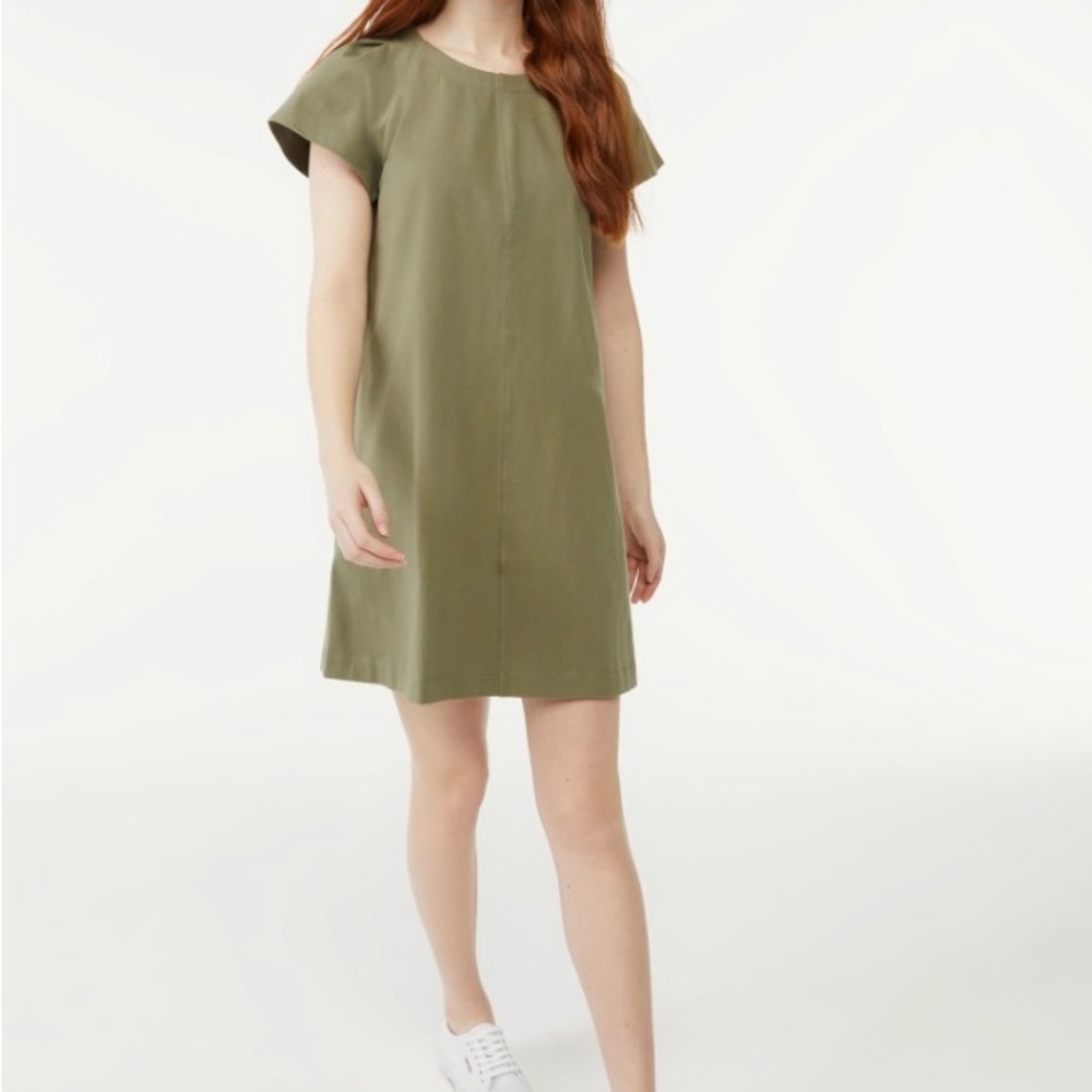 Free Assembly Cargo Green Flutter Sleeve Tshirt Dress Large